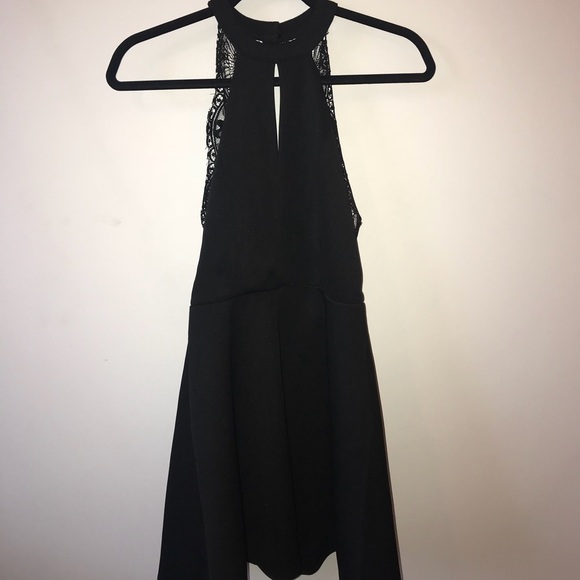 High neck, open back, Black flare dress - Picture 2 of 3
